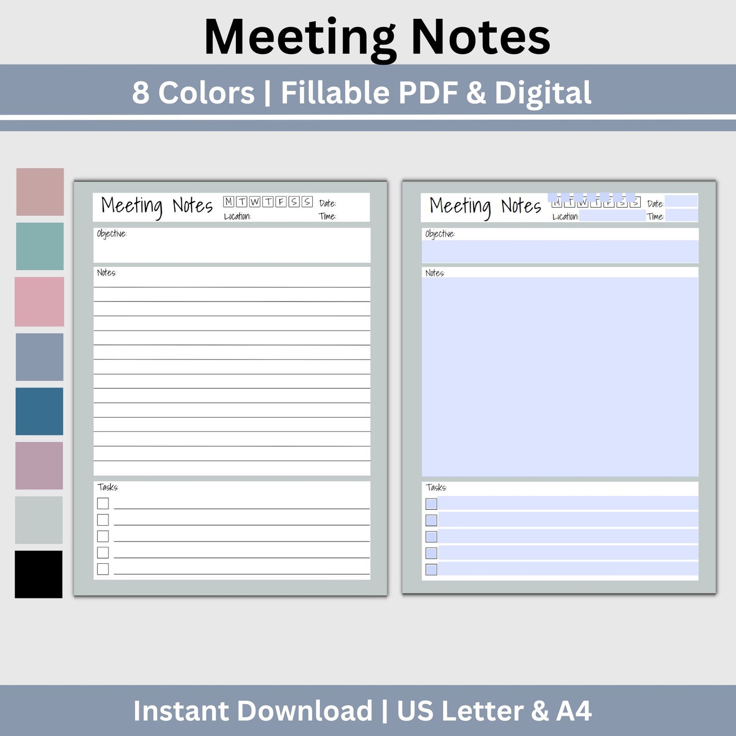Looking for a smart way to keep record of your meetings? Record your meeting minutes and track to do's, agenda, action steps, and notes. Feel prepared for your next meeting.