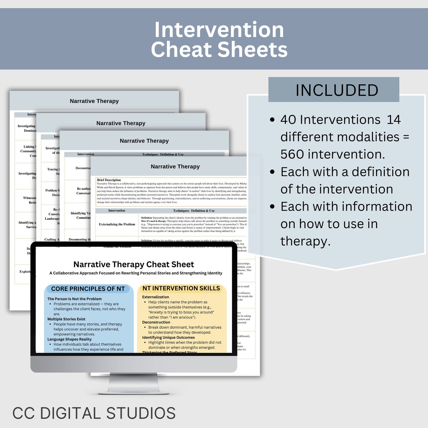 Therapy Intervention List Cheat Sheet Bundle