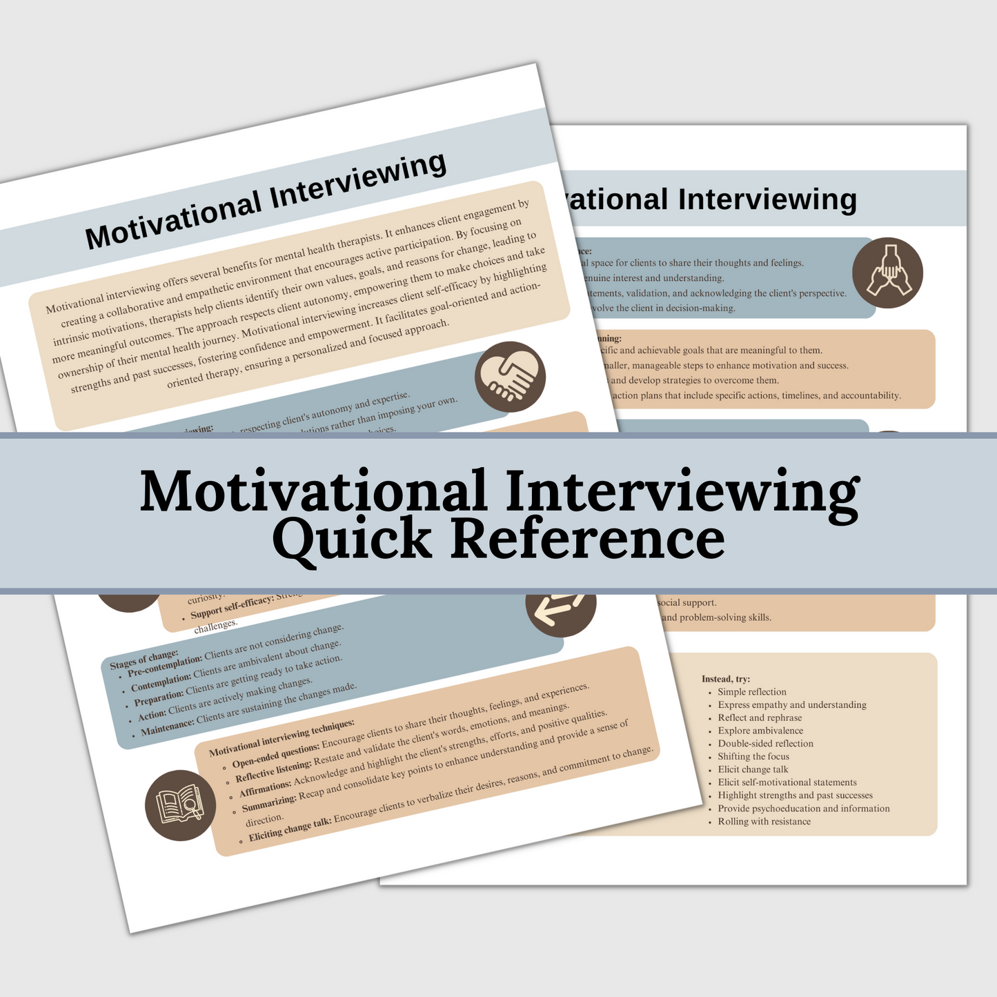 12 pages of therapy questions; 2 page cheat sheet for motivational interviewing. Unlock the power of motivational interviewing with this package designed specifically for therapists and mental health professionals.