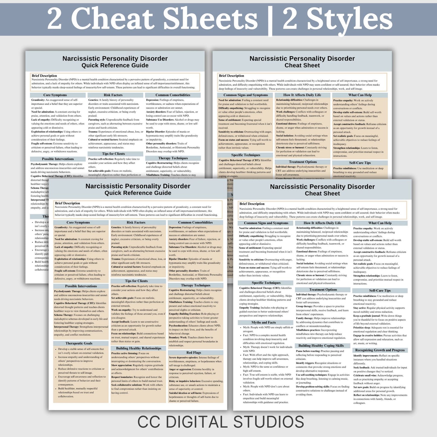 This 2-in-1 Narcissistic Personality Disorder Cheat Sheet is designed for both therapists and clients! It includes a therapist's quick reference guide and a client-friendly psychoeducational sheet, making it a valuable Narcissistic Personality Disorder therapy tool.