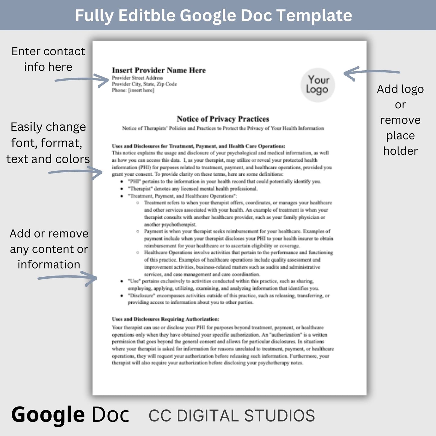 Easy-to-use Notice of Privacy Practices HPAA document. Notice of Privacy Practices for Minors Child Therapy, Google Doc, Client Intake Form, Psychology Office, Therapist Office Private Practice