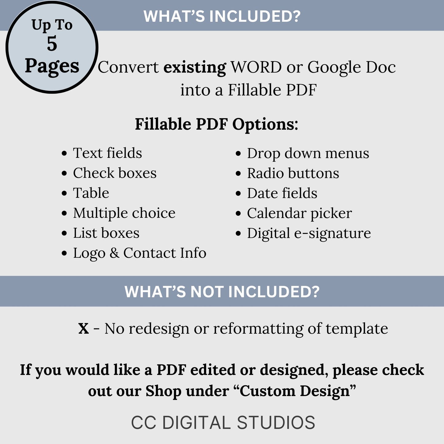 PDF Conversion Standard Package: Transform WORD or Google Docs into Fillable PDFs