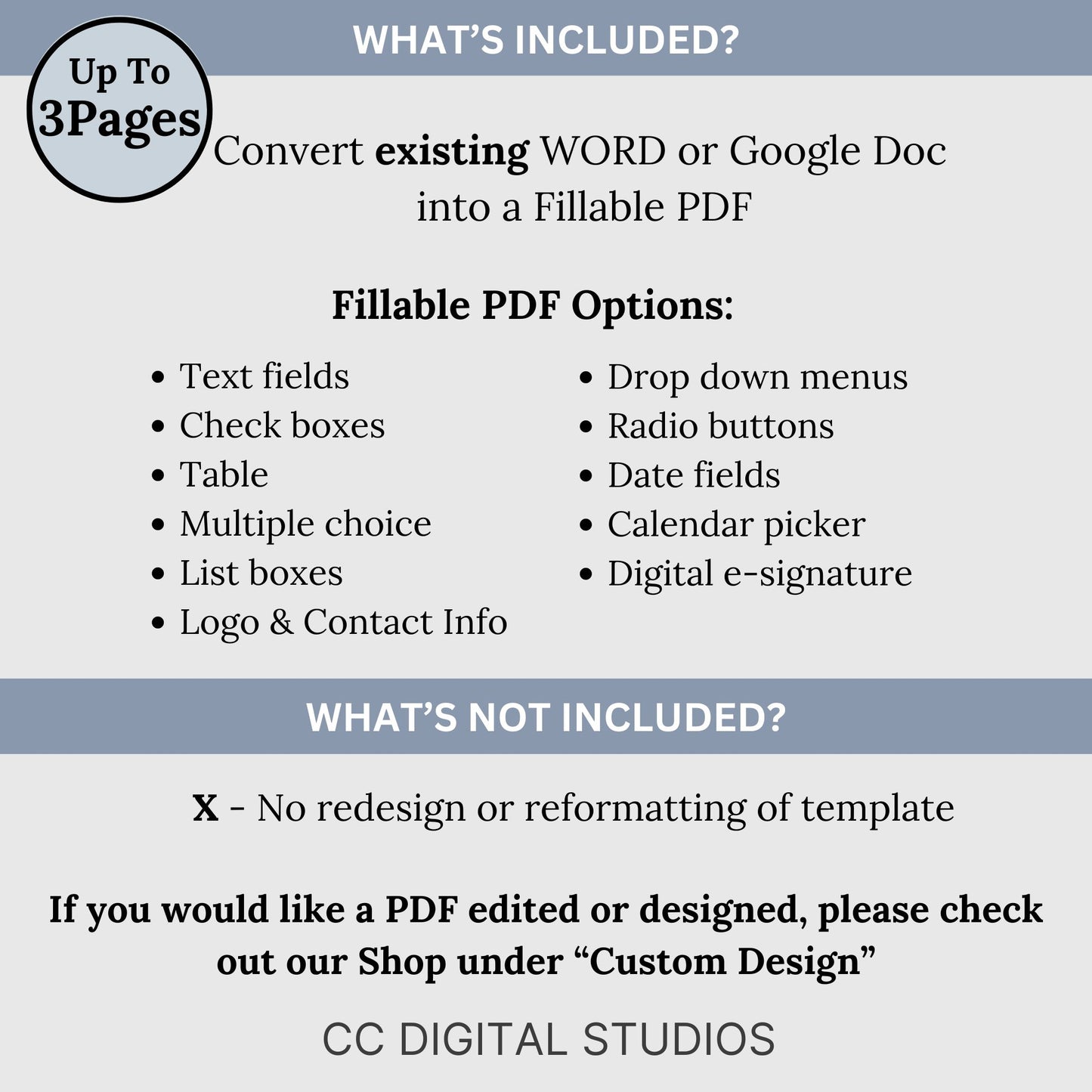PDF Conversion Basic Package: Transform WORD or Google Docs into Fillable PDFs
