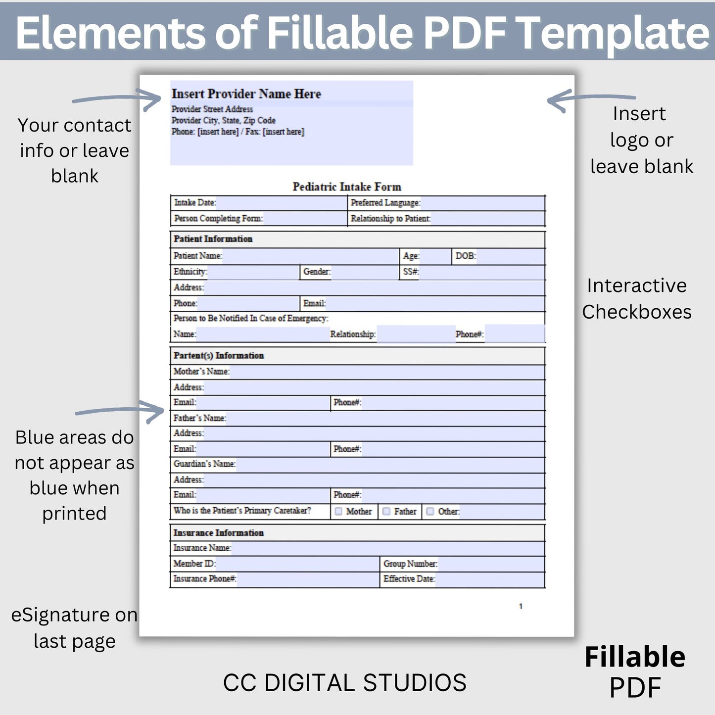 Pediatric Medical Intake Form - Fillable PDF