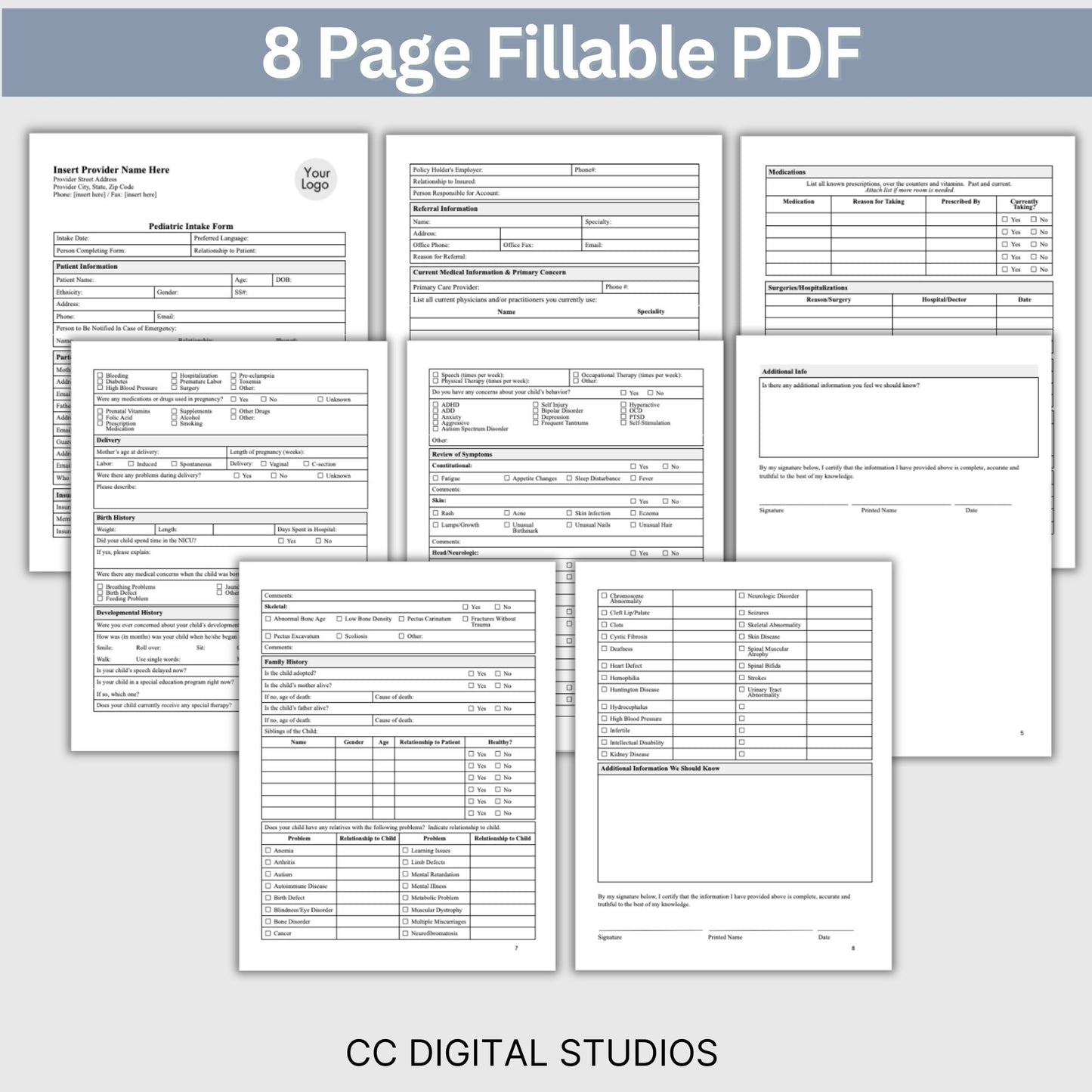 Pediatric Medical Intake Form - Fillable PDF