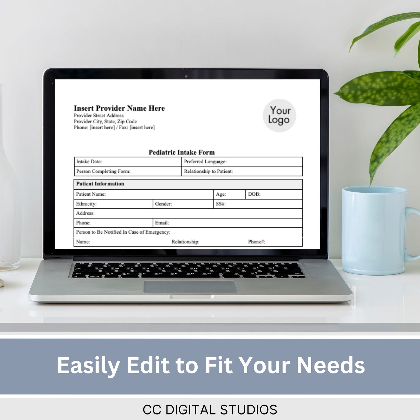 Pediatric Medical Intake Form: Editable Word Document