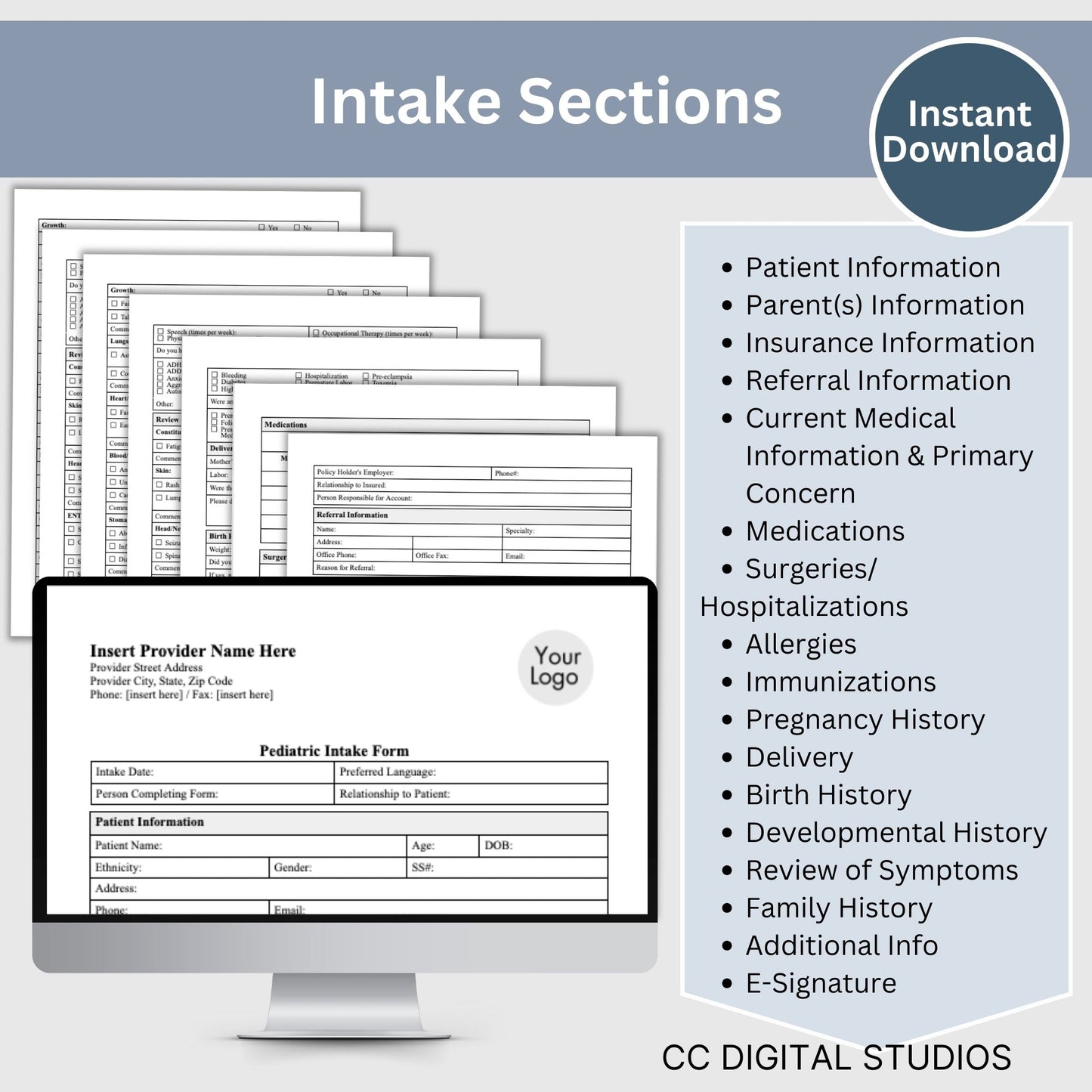 Pediatric Medical Intake Form - Fillable PDF