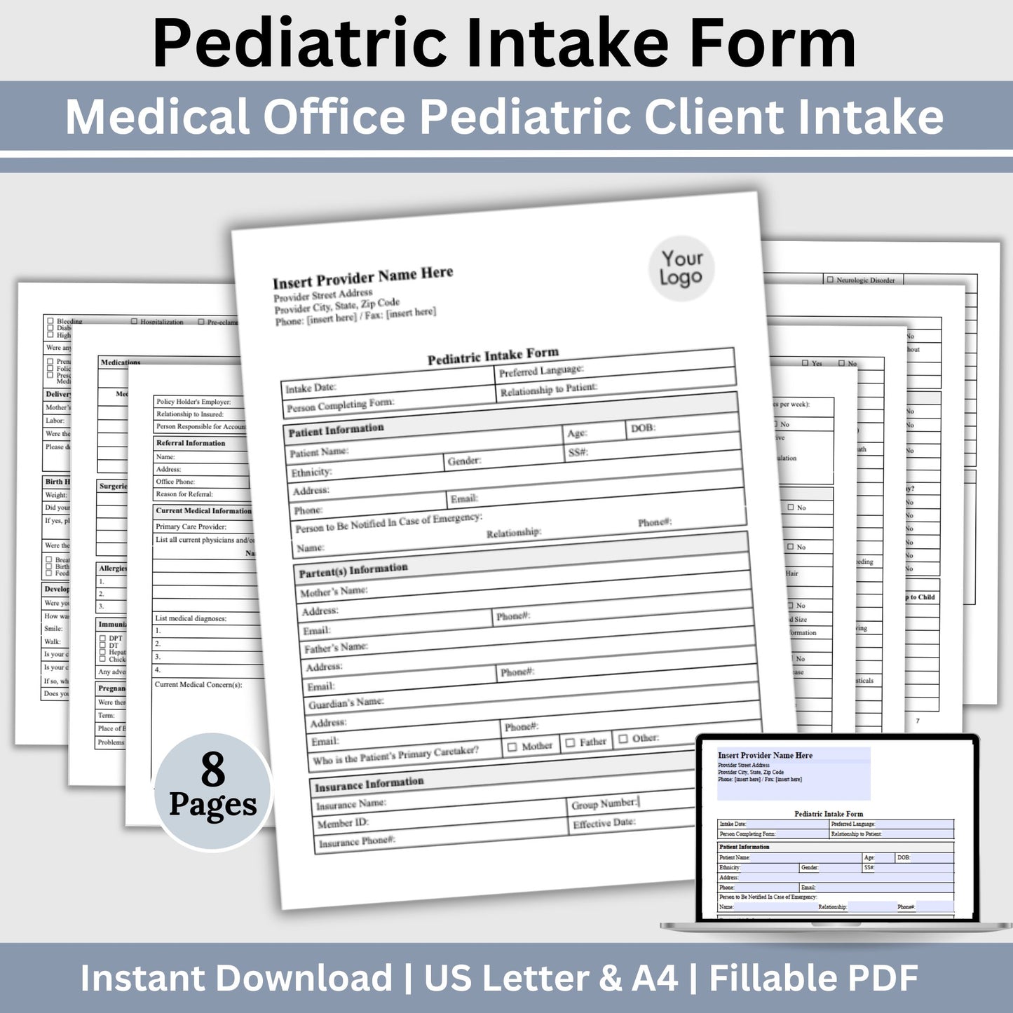 Pediatric Medical Intake Form - Fillable PDF