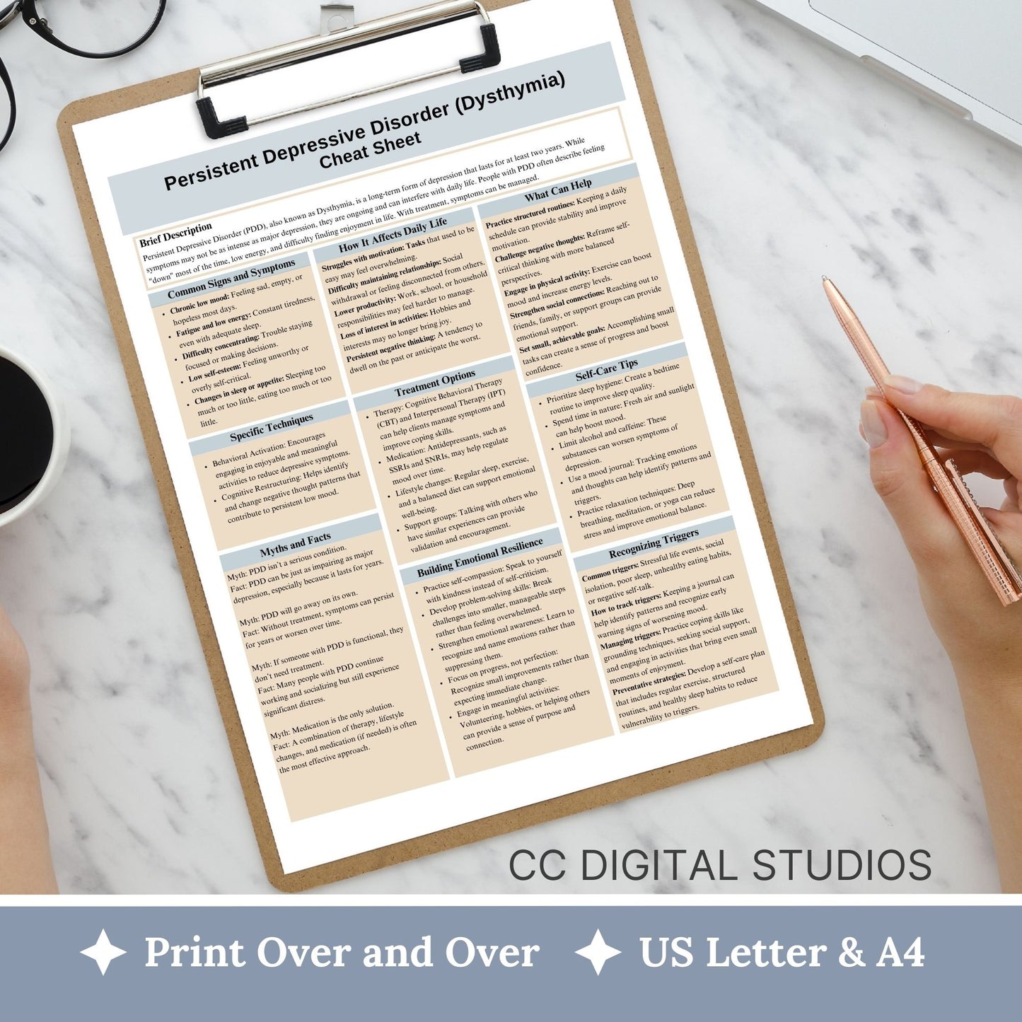 Persistent Depressive Disorder Therapy Cheat Sheet: 2 IN 1 Psychoeducation for Client and Cheat Sheet for Counselors