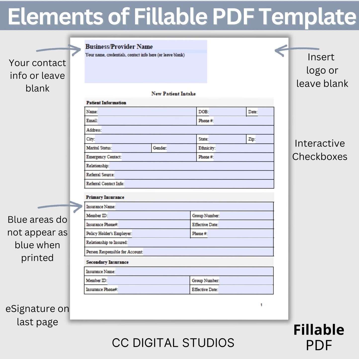 Physical Therapy & Occupational Therapy Intake Form - Fillable PDF