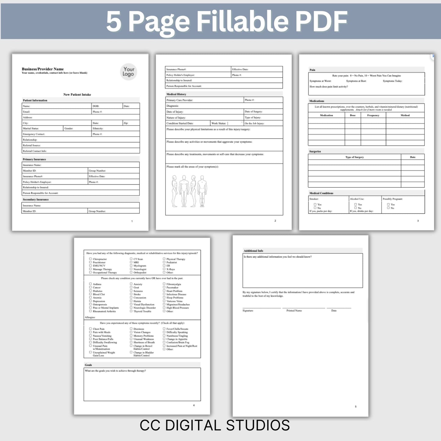 Physical Therapy & Occupational Therapy Intake Form - Fillable PDF
