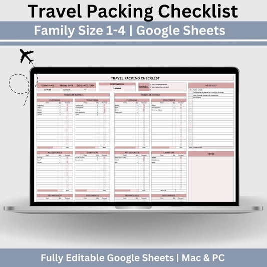 Travel Packing Checklist - Google Sheets