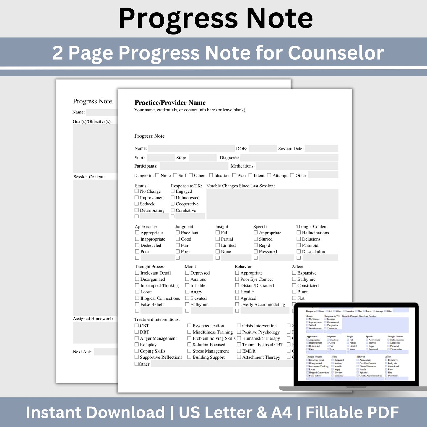 Therapy progress notes template designed specially for Mental Health Counselors and Therapists. Elevate your counseling office documentation with this user-friendly therapist template