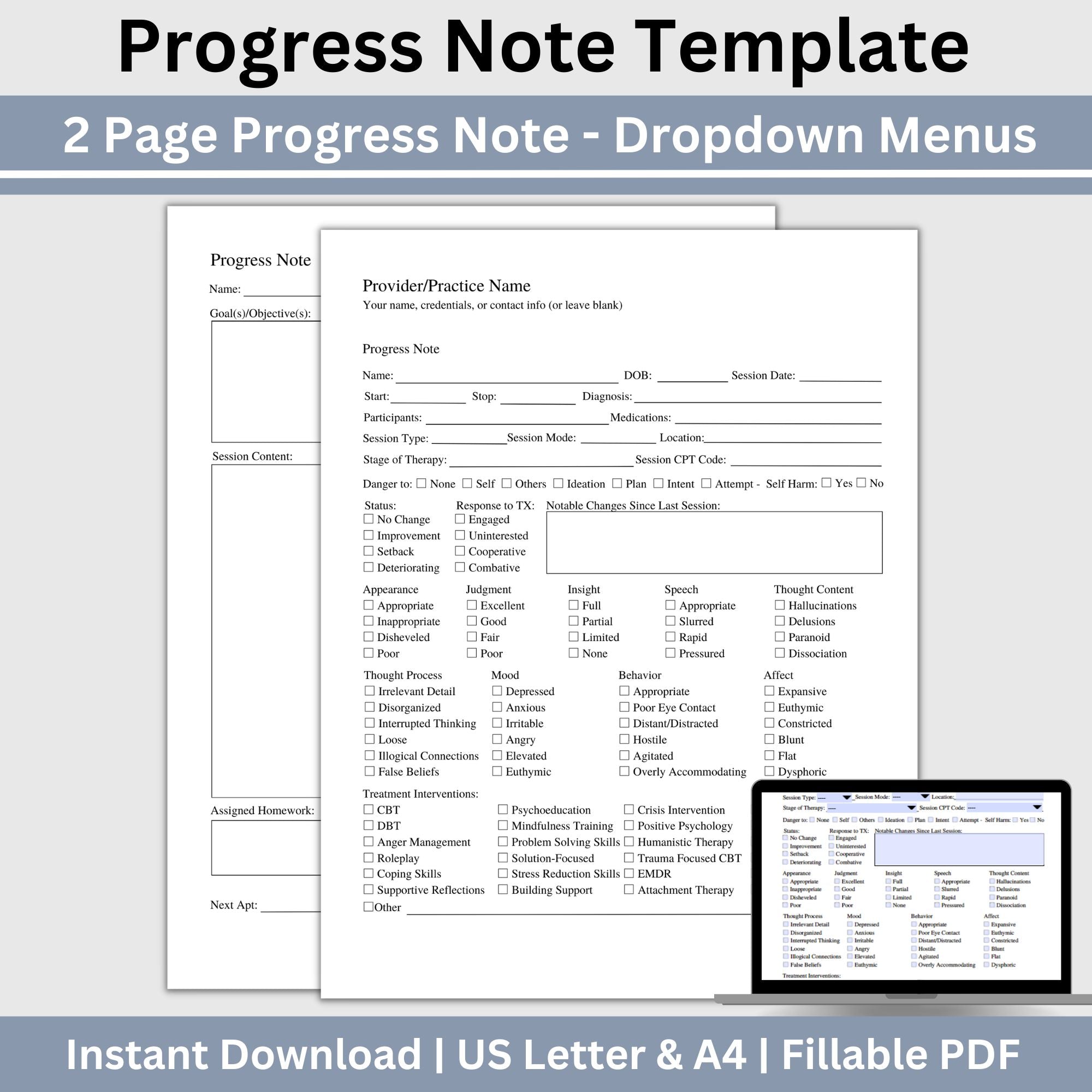 Progress Note Template for Mental Health Counselors Streamline Therap