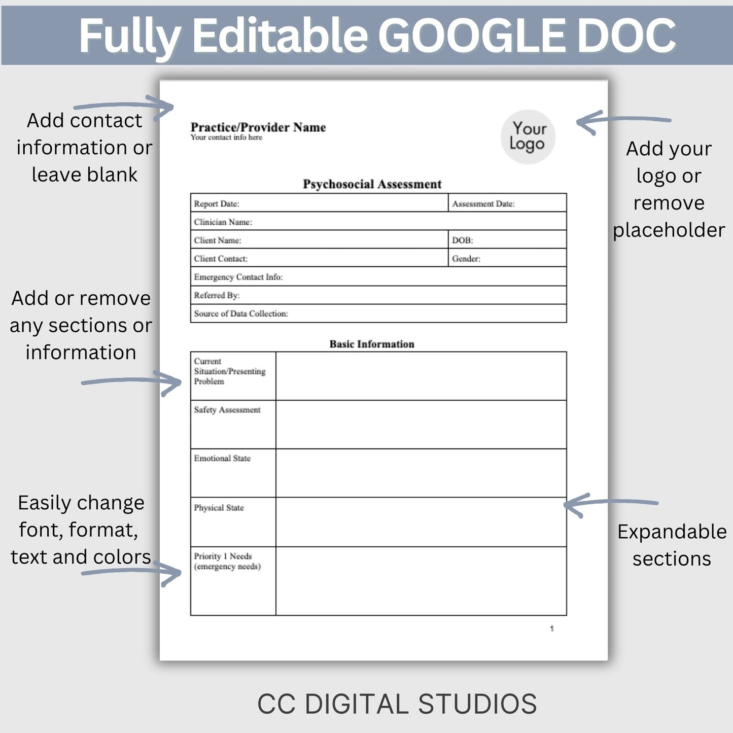 Psychosocial Assessment template, specifically designed for social workers, school counselors, school psychologists, and case managers. Therapist template streamlines the documentation process for therapy notes and progress notes. Psychoanalysis