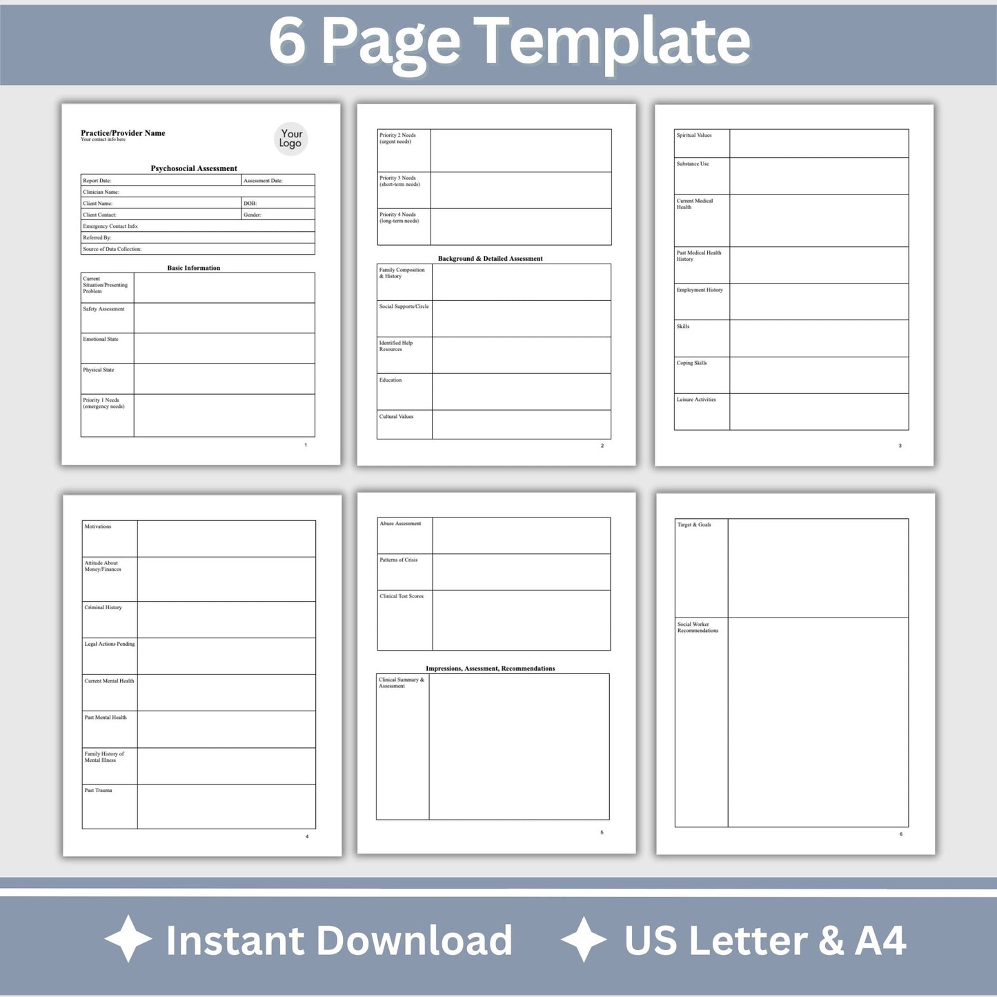 Psychosocial Assessment template, specifically designed for social workers, school counselors, school psychologists, and case managers. Therapist template streamlines the documentation process for therapy notes and progress notes. Psychoanalysis