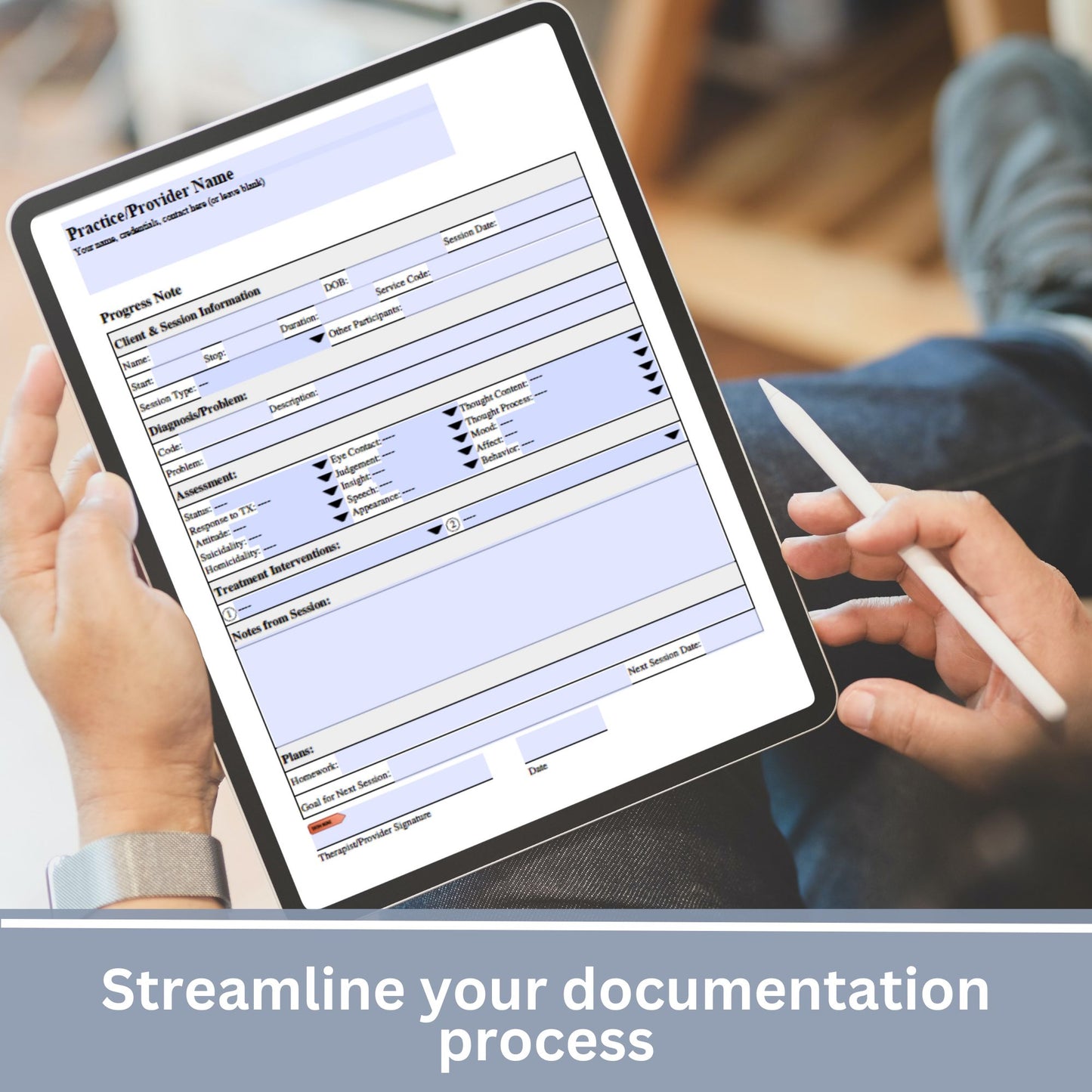 Convenient 1 page progress note template designed specially for Mental Health Counselors and Therapists. User-friendly template, crafted to streamline your therapy session notes and psychotherapy documentation.