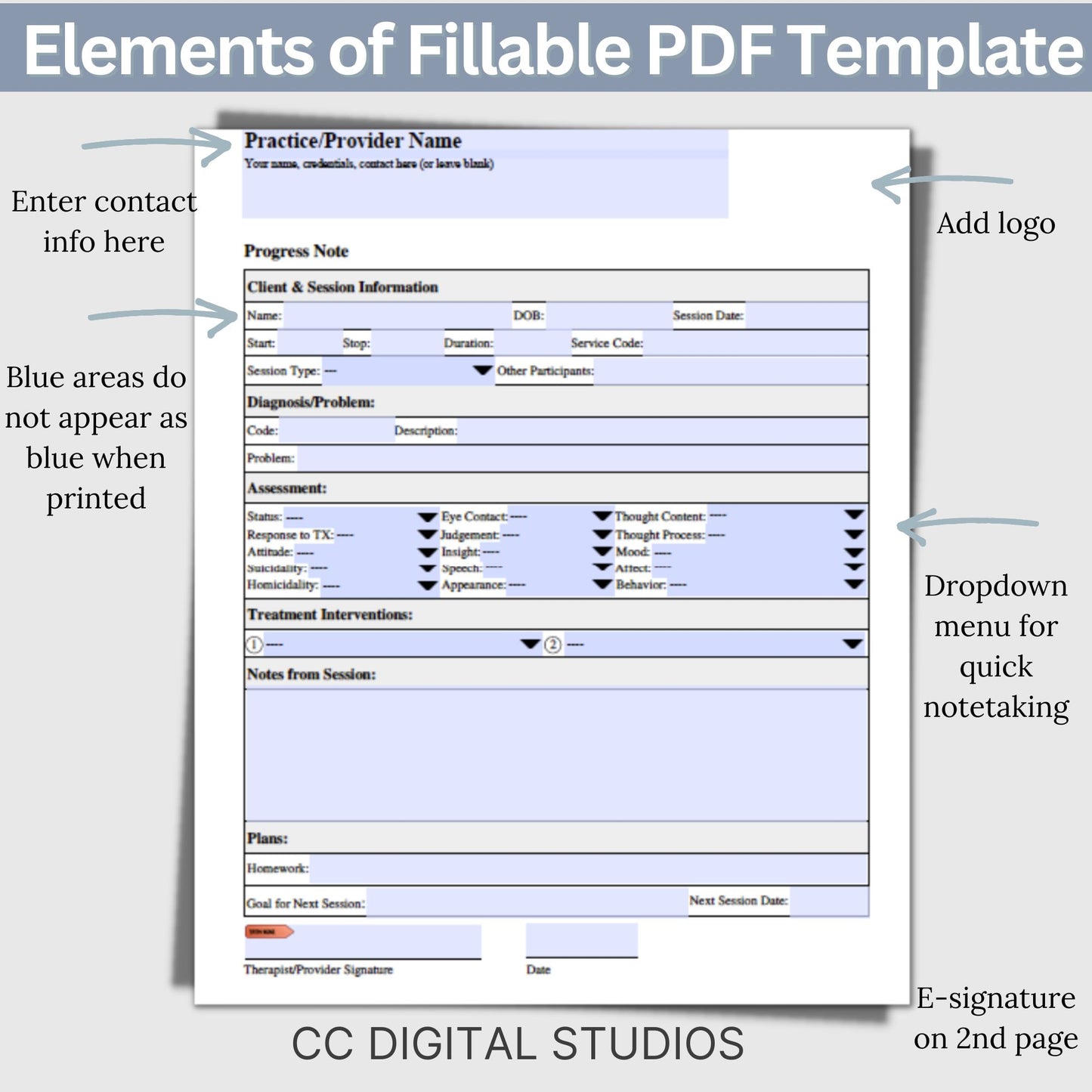 Convenient 1 page progress note template designed specially for Mental Health Counselors and Therapists. User-friendly template, crafted to streamline your therapy session notes and psychotherapy documentation.