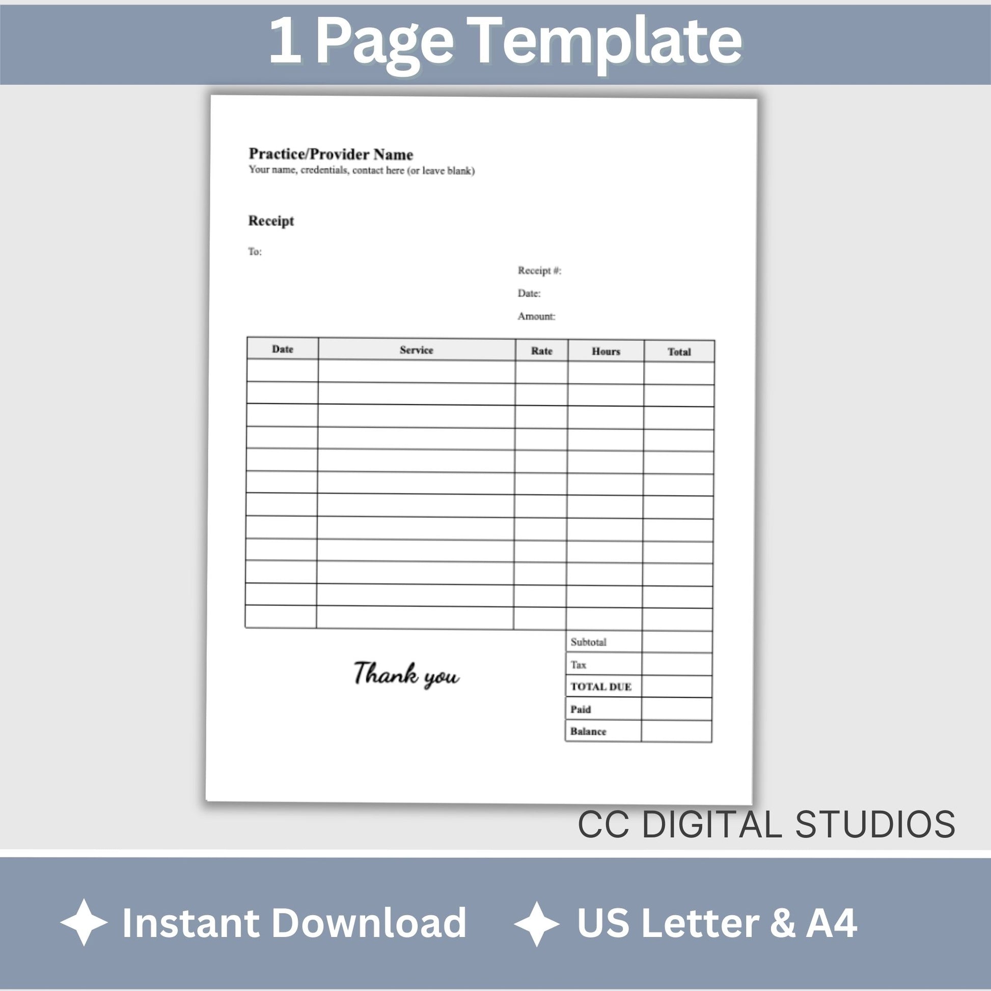 Professional therapist office receipt template designed specifically for mental health professionals. This easy-to-use template helps you provide clear and concise receipts to your clients, ensuring transparency and professionalism.