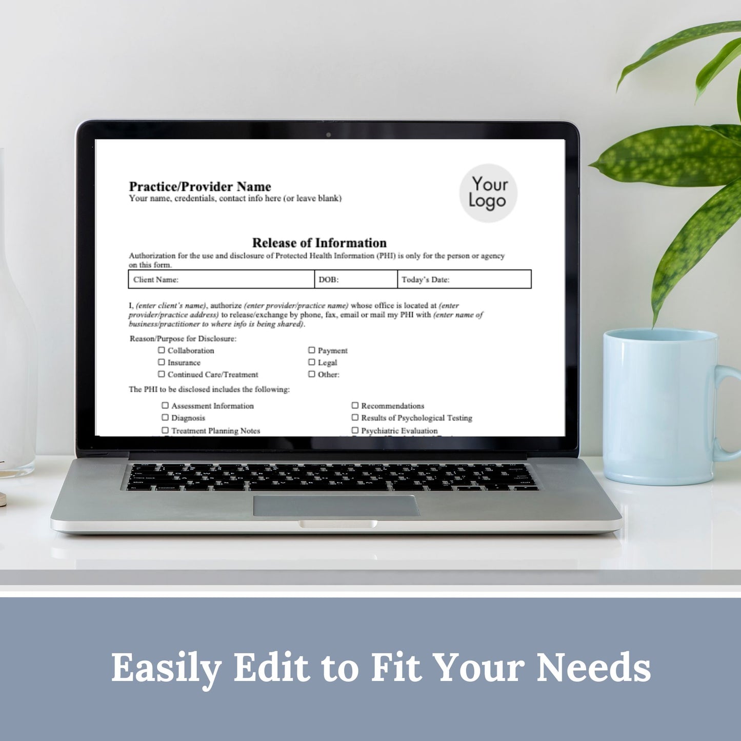 Release of Information, Informed Consent, Mental Health ROI, Private Practice Paperwork, Therapy Tools, Therapy Consent Form, HIPAA Form