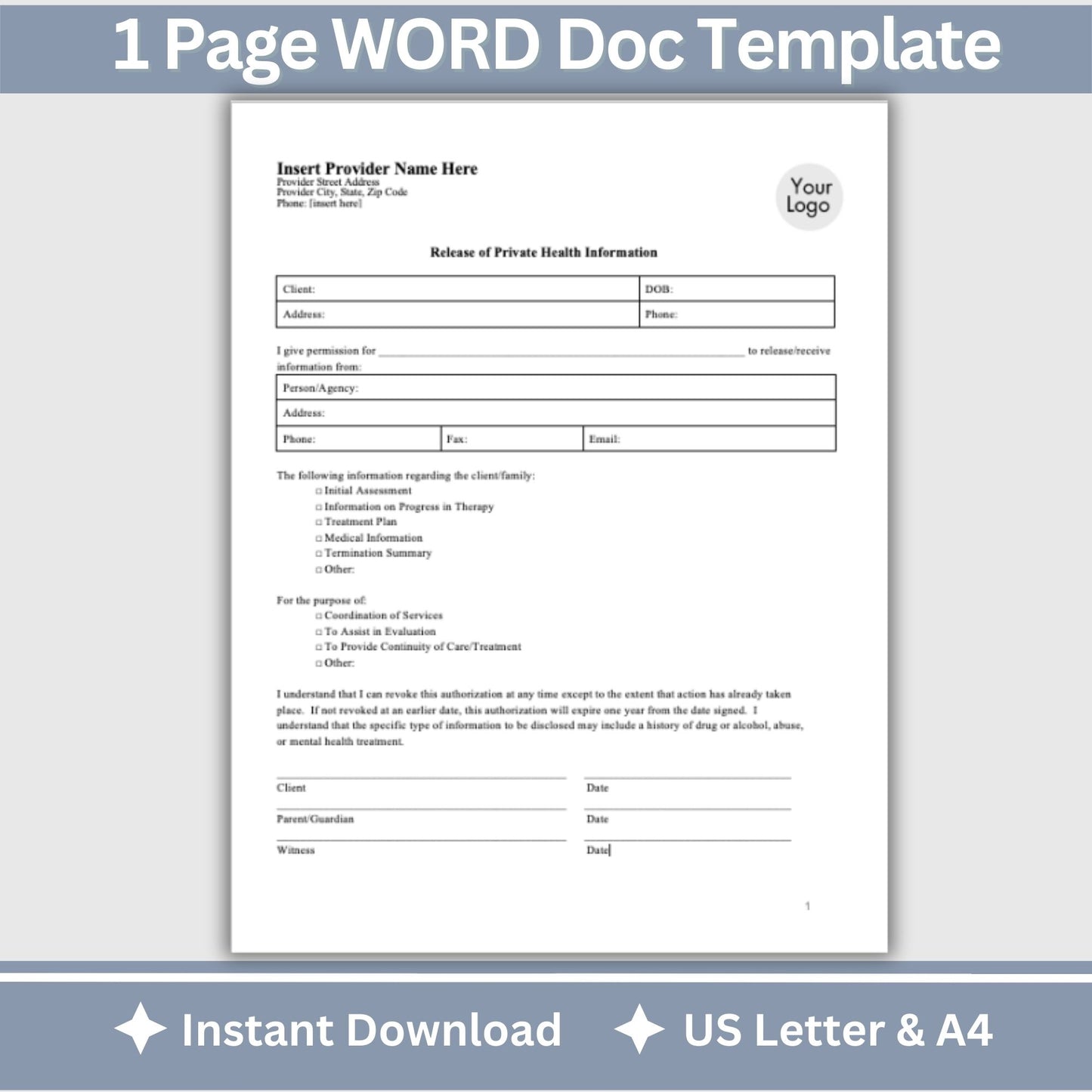 Release of Information for Mental Health Office