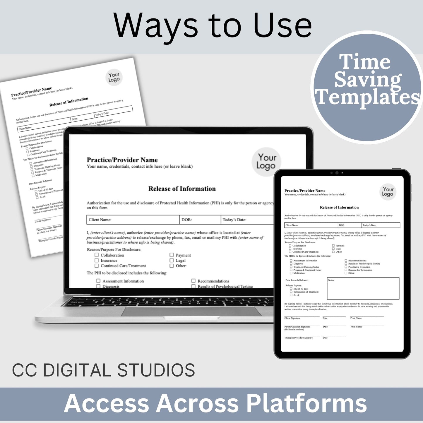 Release of Information, Informed Consent, Mental Health ROI, Private Practice Paperwork, Therapy Tools, Therapy Consent Form, HIPAA Form