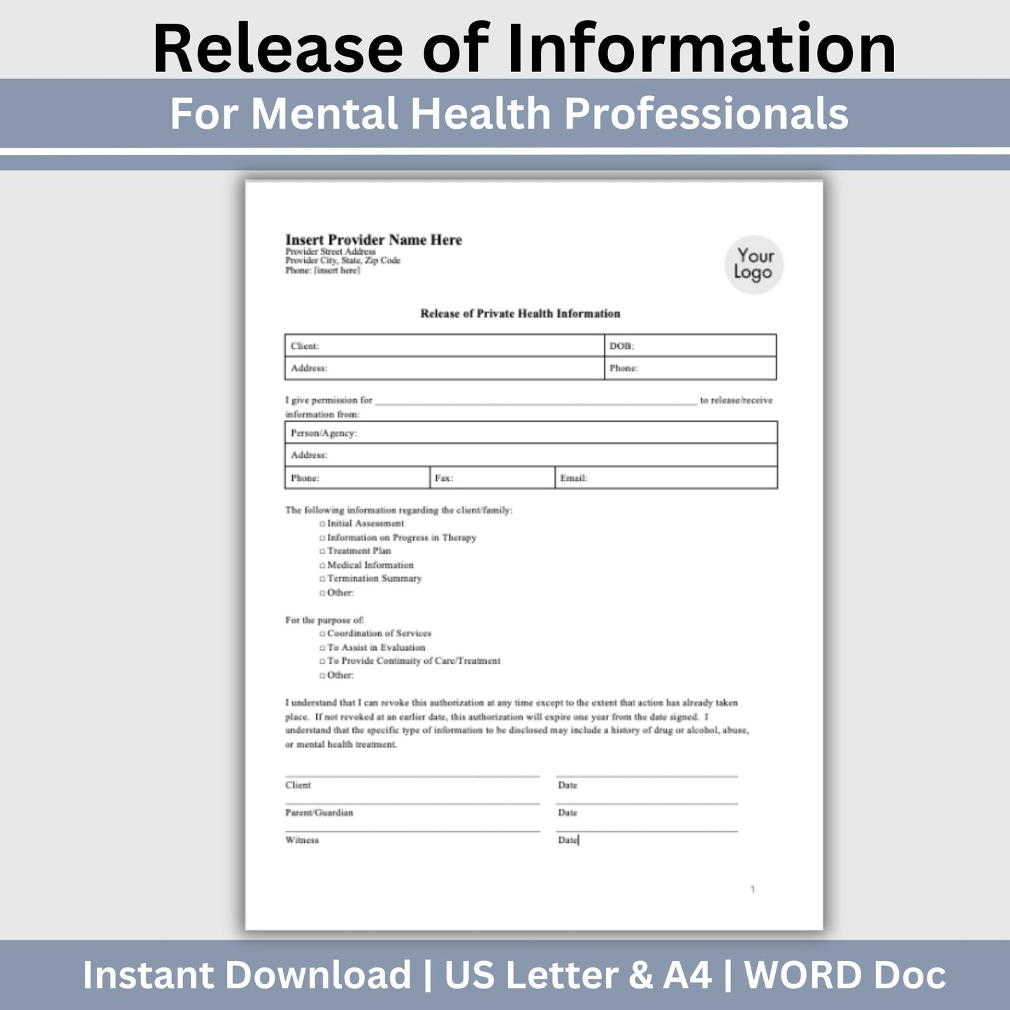 Release of Information for Mental Health Office