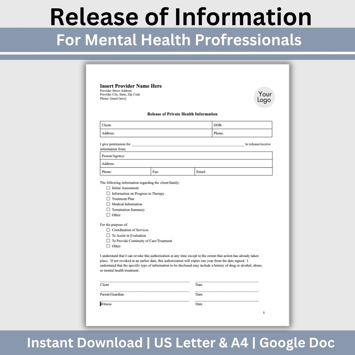 Release of Information for Mental Health Office