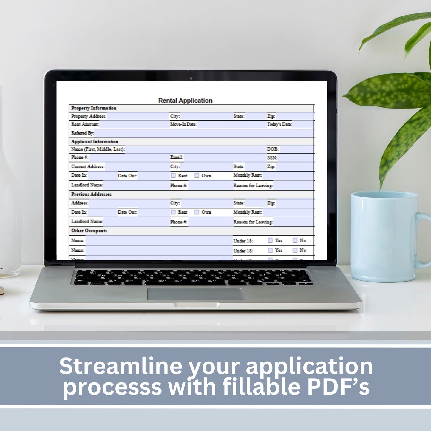 Rent Application Landlord Agreement - Fillable PDF
