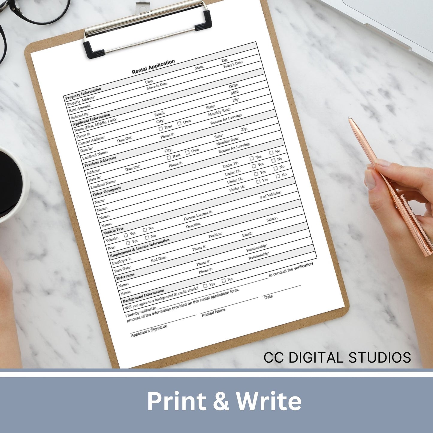 Rent Application Landlord Agreement - Fillable PDF