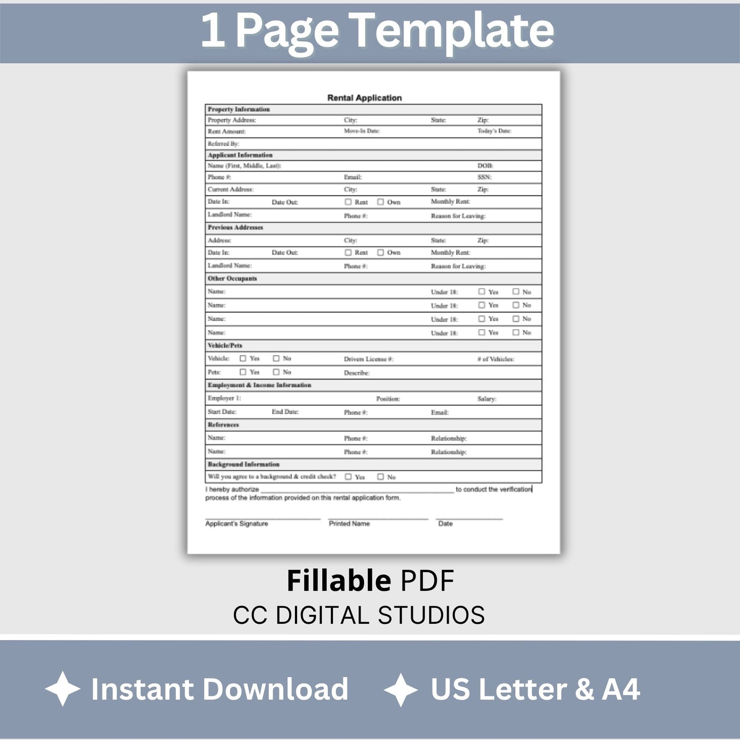 Rent Application Landlord Agreement - Fillable PDF