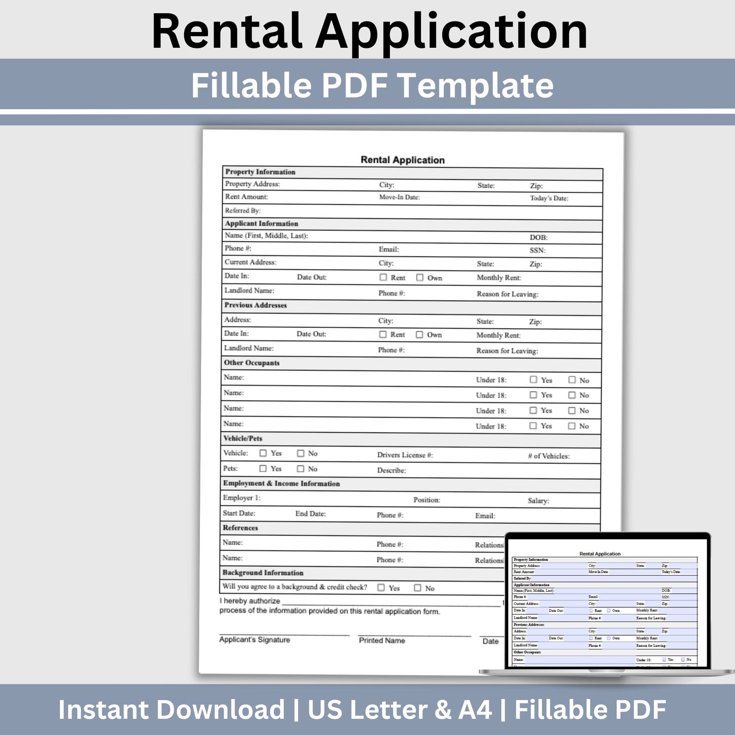 Rent Application Landlord Agreement - Fillable PDF