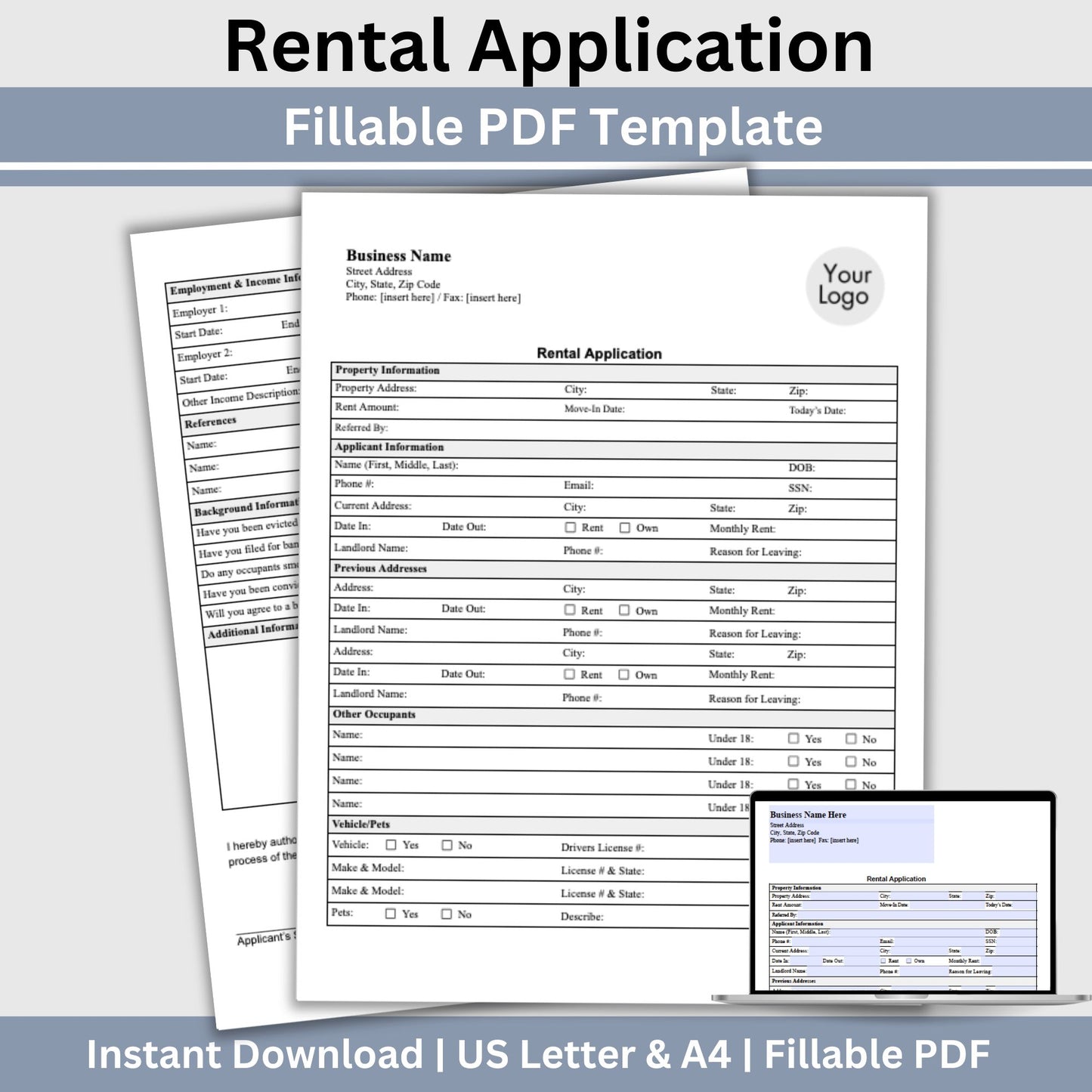 Tenant Application Form Landlord Agreement - Fillable PDF