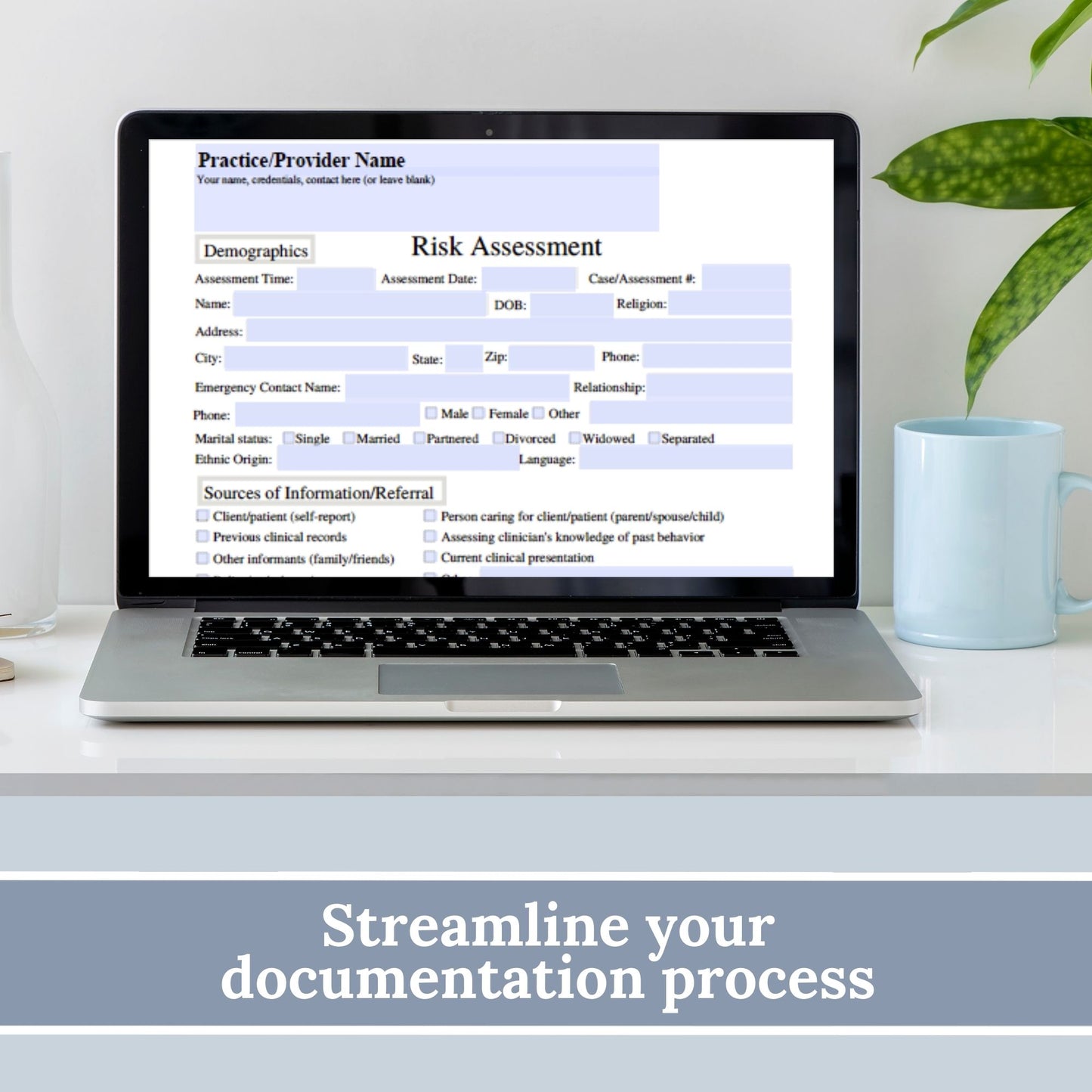 Mental Health Risk Assessment fillable PDF template. Designed for counselors and therapists, this suicide assessment tool includes essential suicide therapy questions to ask at-risk clients. Counselor risk note template
