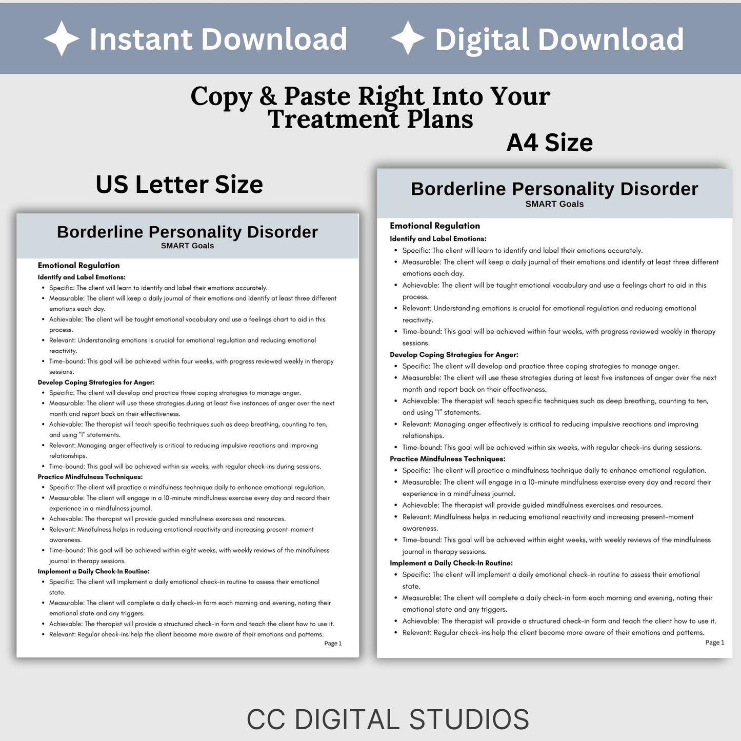 SMART Goals for Borderline Personality Disorder (BPD) treatment planning - Therapy cheat sheet for mental health professionals. BPD Treatment Planning for Therapists, DBT Skills Goals, Therapy Cheat Sheet, Therapy Notes, Counseling Tools