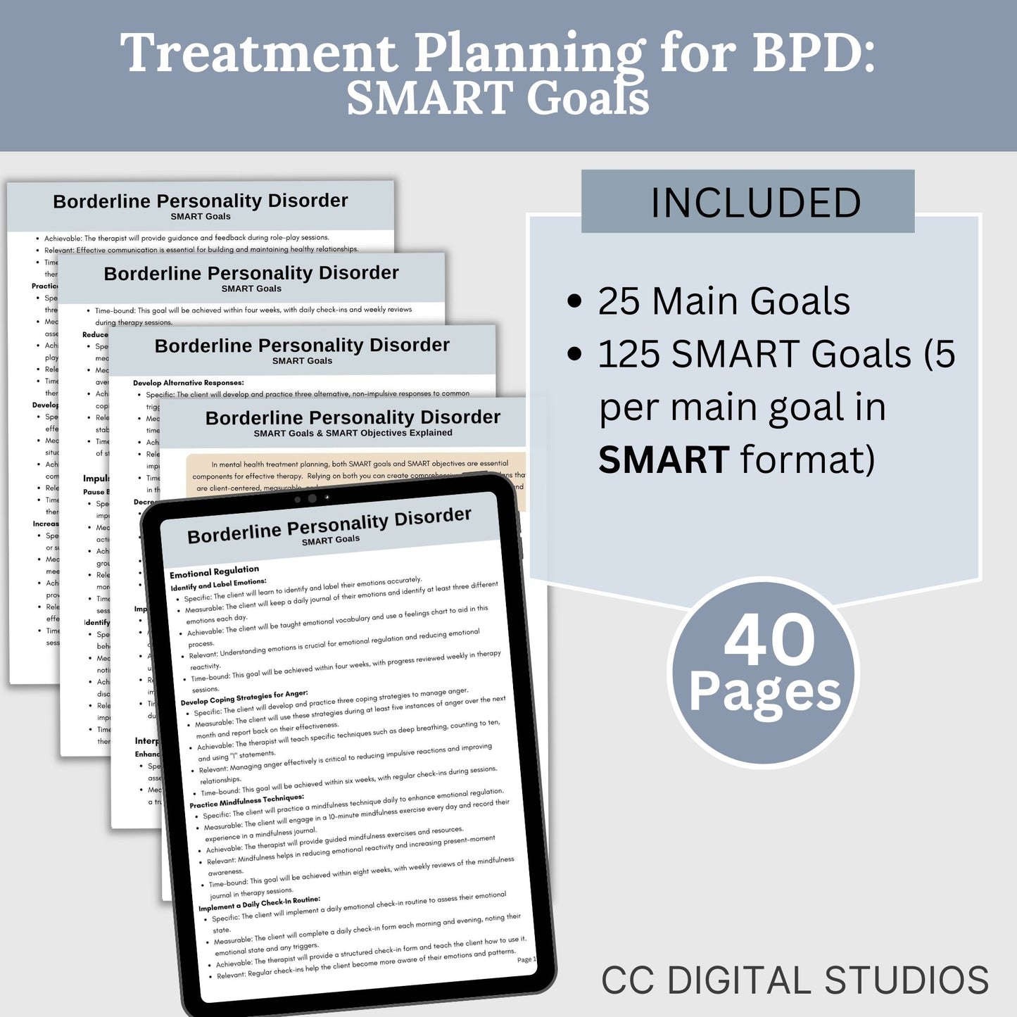 SMART Goals for Borderline Personality Disorder (BPD) treatment planning - Therapy cheat sheet for mental health professionals. BPD Treatment Planning for Therapists, DBT Skills Goals, Therapy Cheat Sheet, Therapy Notes, Counseling Tools