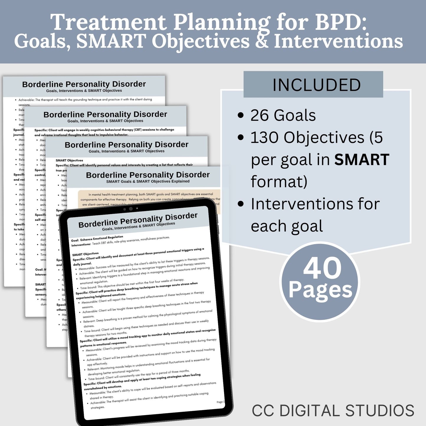 Therapy goals with SMART goals for objectives - Treatment planning tool tailored for treating Borderline Personality Disorder (BPD). BPD Treatment Planning, DBT Skills, Therapy Cheat Sheet, Therapy Notes, Counseling Tools, Interventions