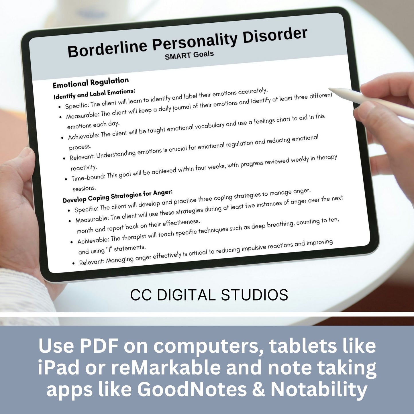 SMART Goals for Borderline Personality Disorder (BPD) treatment planning - Therapy cheat sheet for mental health professionals. BPD Treatment Planning for Therapists, DBT Skills Goals, Therapy Cheat Sheet, Therapy Notes, Counseling Tools