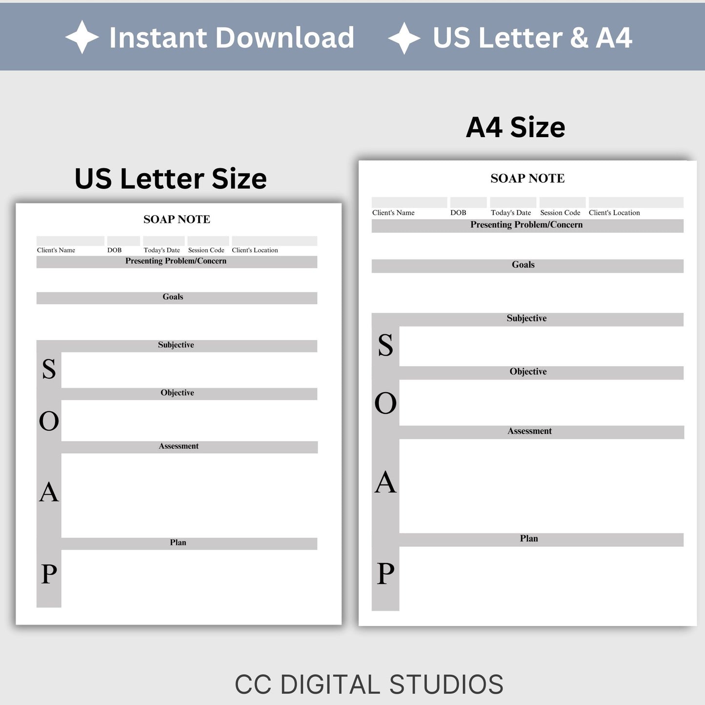 SOAP Note template designed specifically for Telemental health. Two templates, one with contact info and one without. Fillable SOAP Progress note for therapists office, school counselor and counseling offices.