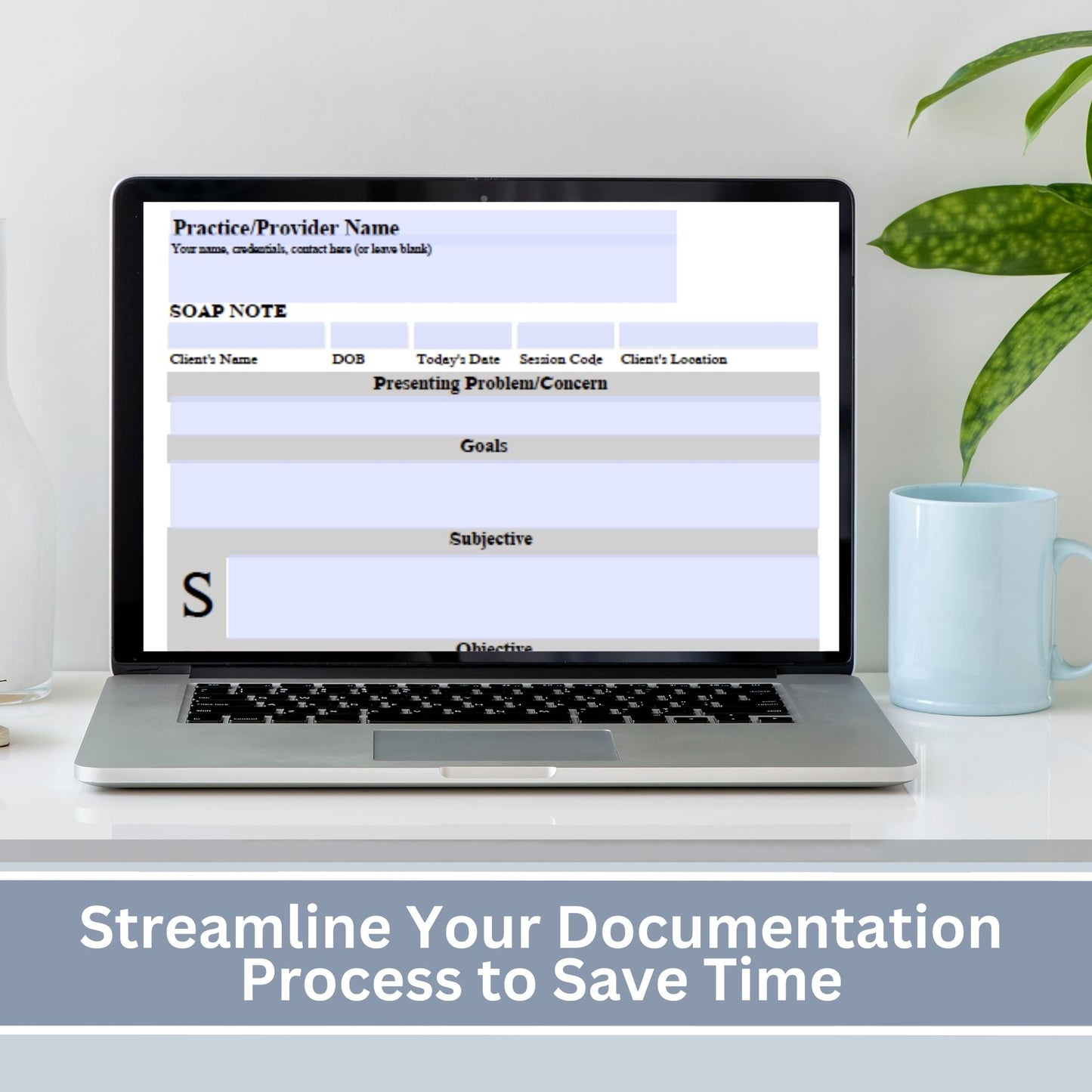 SOAP Note template designed specifically for Telemental health. Two templates, one with contact info and one without. Fillable SOAP Progress note for therapists office, school counselor and counseling offices.