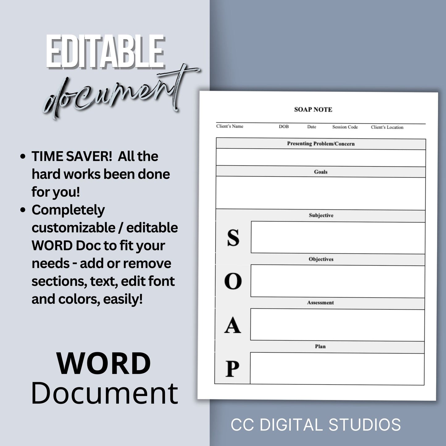 SOAP progress note template. This is a convenient one-page progress note for mental health counselors, therapist office, social workers, and school counselors. Psychologist, social work, school psychologist, therapy note, therapist template