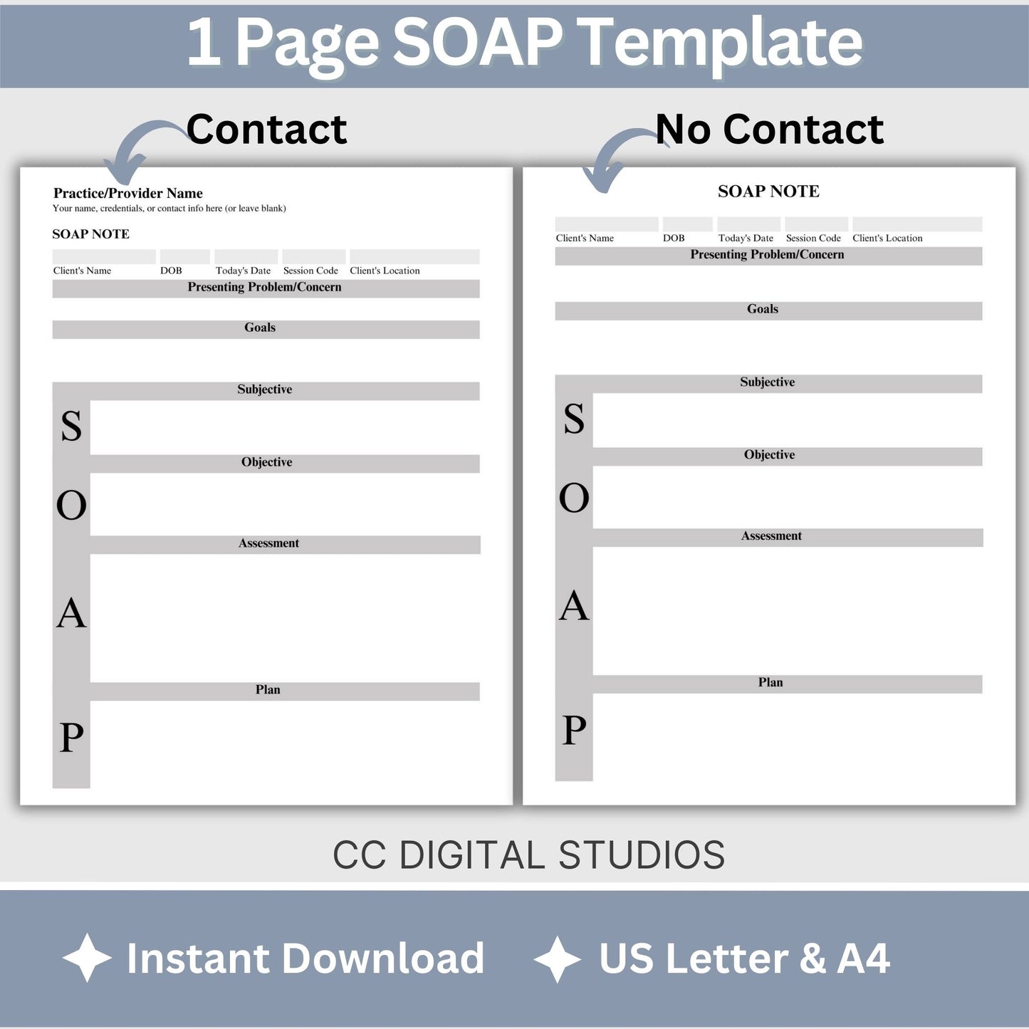 SOAP Note template designed specifically for Telemental health. Two templates, one with contact info and one without. Fillable SOAP Progress note for therapists office, school counselor and counseling offices.