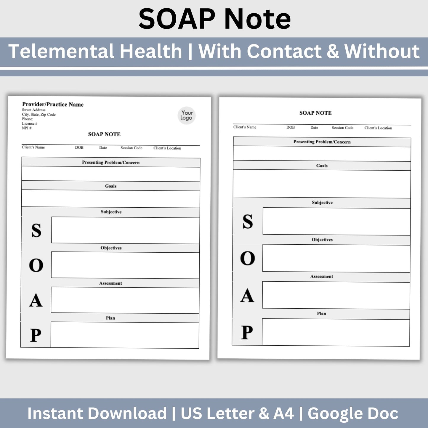 SOAP progress note template. This is a convenient one-page progress note for mental health counselors, therapist office, social workers, and school counselors. Psychologist, social work, school psychologist, therapy note, therapist template