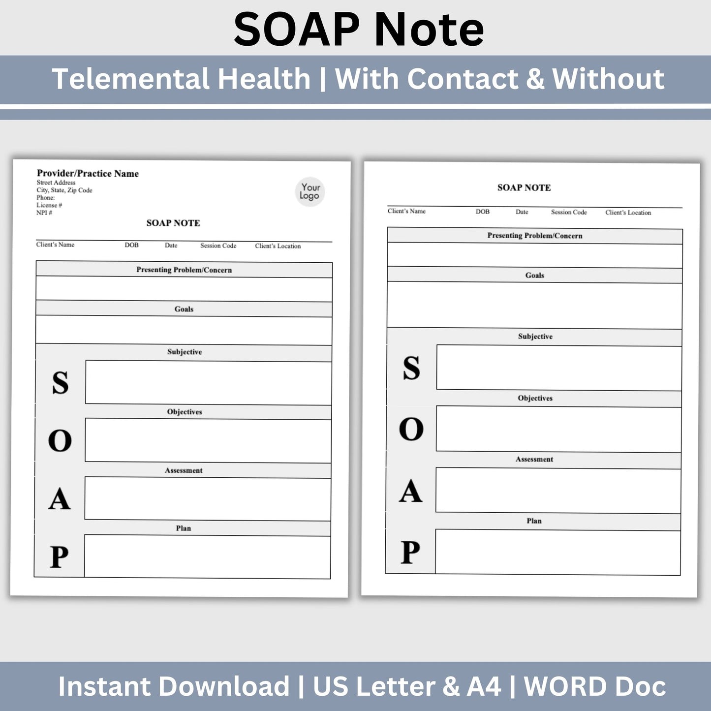 SOAP progress note template. This is a convenient one-page progress note for mental health counselors, therapist office, social workers, and school counselors. Psychologist, social work, school psychologist, therapy note, therapist template
