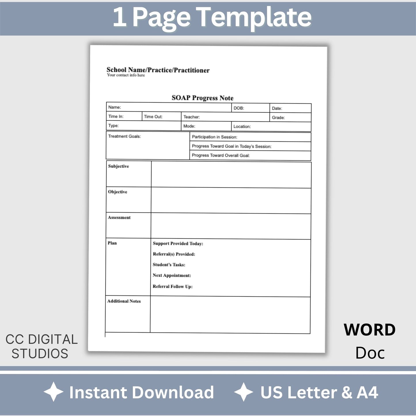 SOAP Note for School Counselors, School Social Worker Progress Note, Counseling Resources, School Counseling Template, Social Work Forms