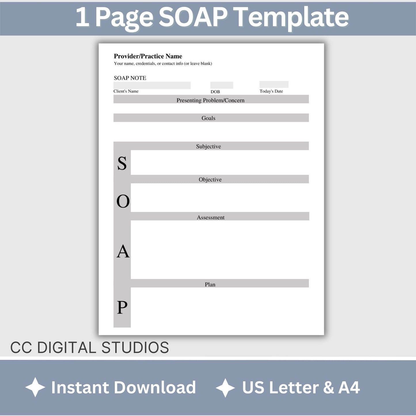 SOAP progress note template. This is a convenient one-page progress note template for mental health counselors, therapist office, social workers, and school counselors.