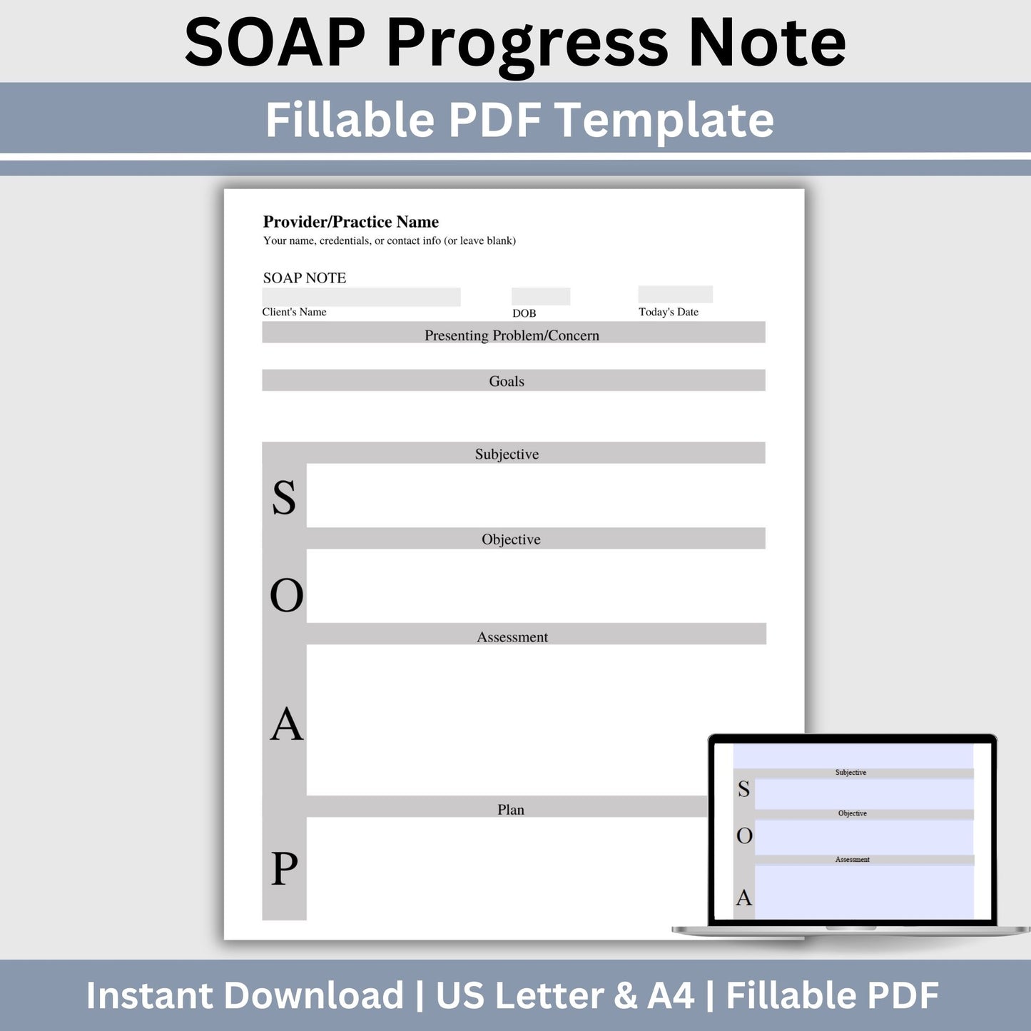 SOAP progress note template. This is a convenient one-page progress note template for mental health counselors, therapist office, social workers, and school counselors.
