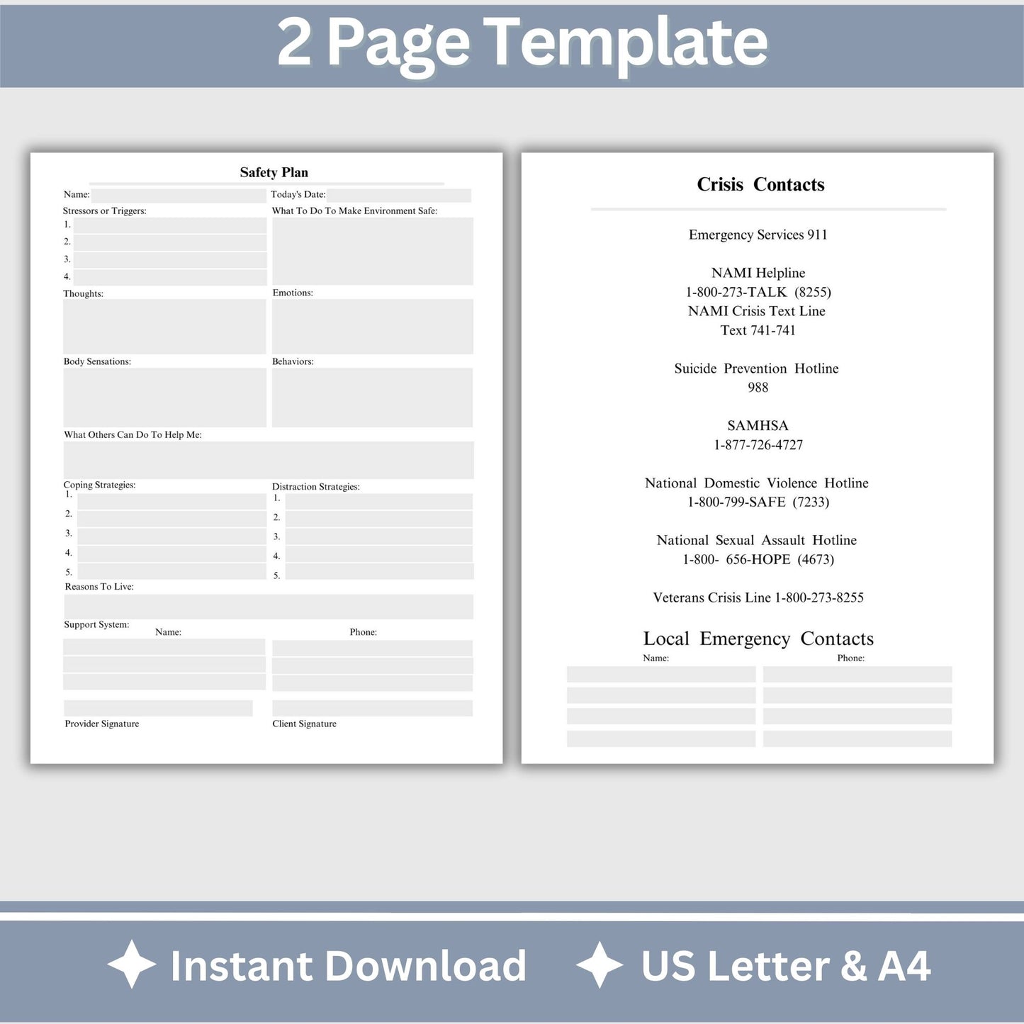 Safety Plan template, therapy tool designed to help prioritized coping strategies and sources of support counseling clients can use during or preceding a crisis. Safety worksheet is a suicide prevention therapy resource tool.