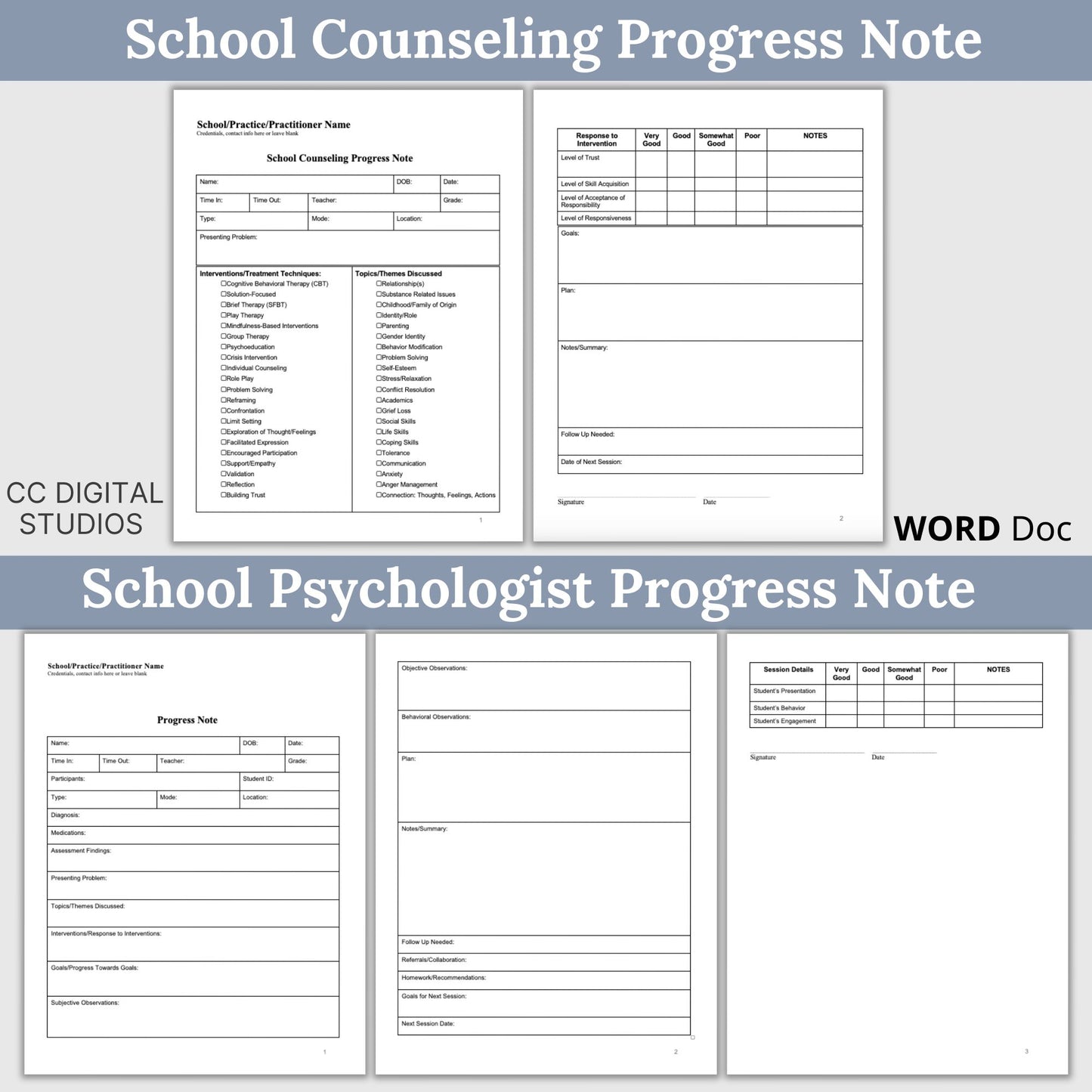 School Counselor Therapy Bundle, School Psychologist Progress Notes, School Social Worker Student Intake Form, Psychology Therapy Notes, social work, therapist notes, therapist planner