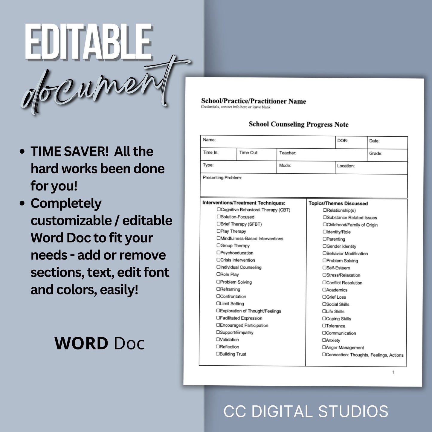School Counseling Progress Note, a vital tool designed specifically for school counselors, school psychologists, and school social workers, School Counseling Resources, School Social Worker, Therapy Notes
